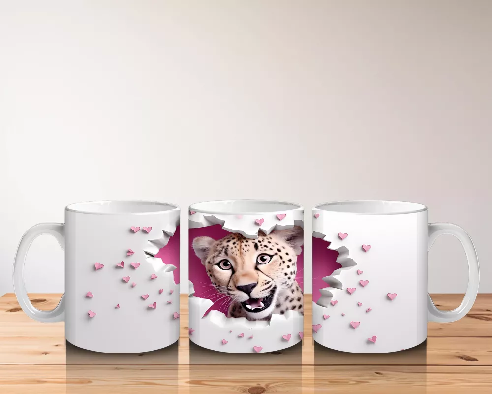 Kalpli Duvarı Delen Sevimli Çita – Baskılı Kahve Kupası - 5