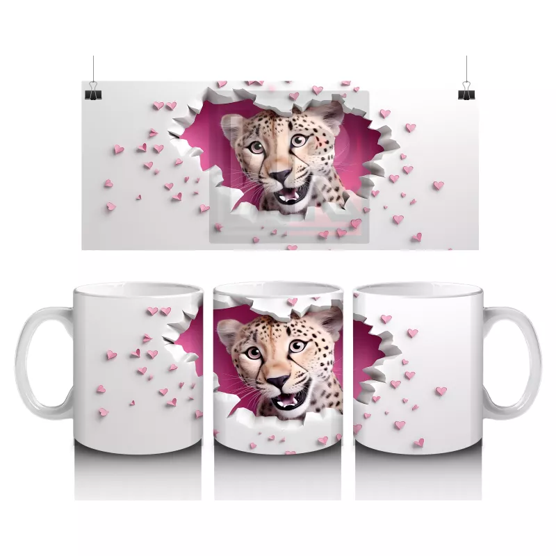 Kalpli Duvarı Delen Sevimli Çita – Baskılı Kahve Kupası