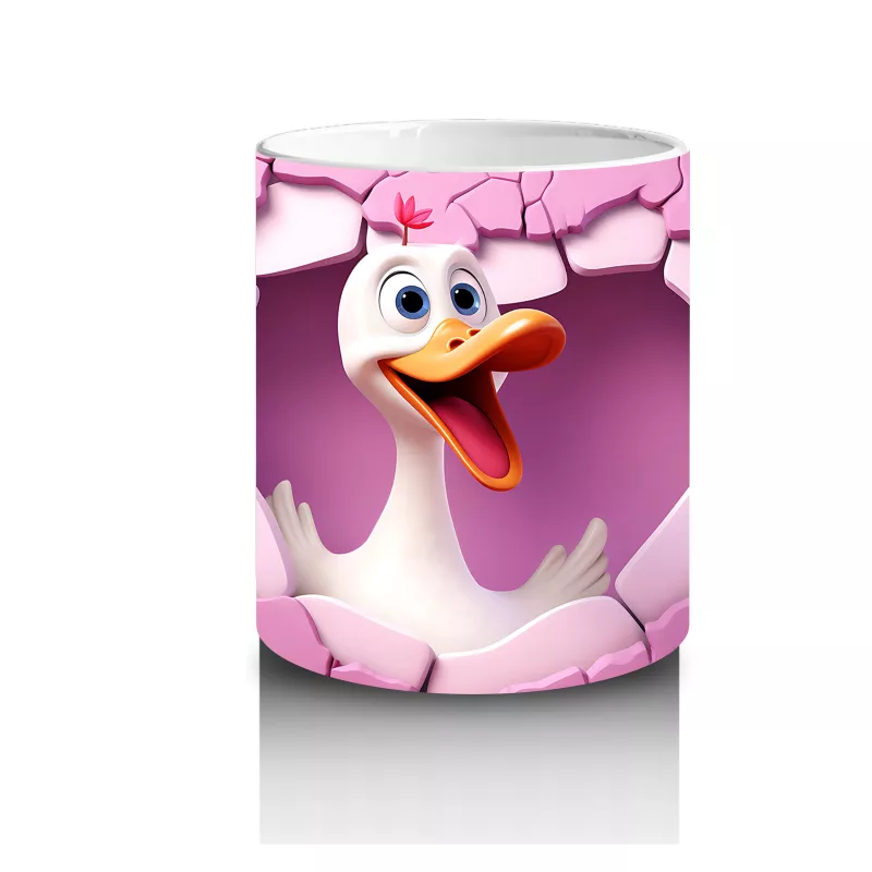 Kalpli Duvarı Delen Sevimli Ördek – Baskılı Kahve Kupası - 3