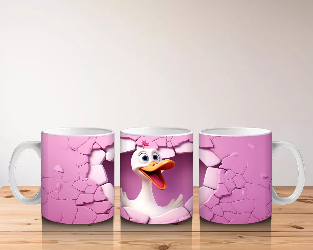 Kalpli Duvarı Delen Sevimli Ördek – Baskılı Kahve Kupası - 5