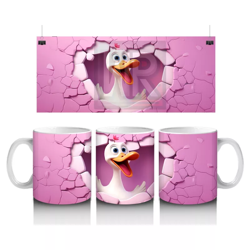 Kalpli Duvarı Delen Sevimli Ördek – Baskılı Kahve Kupası