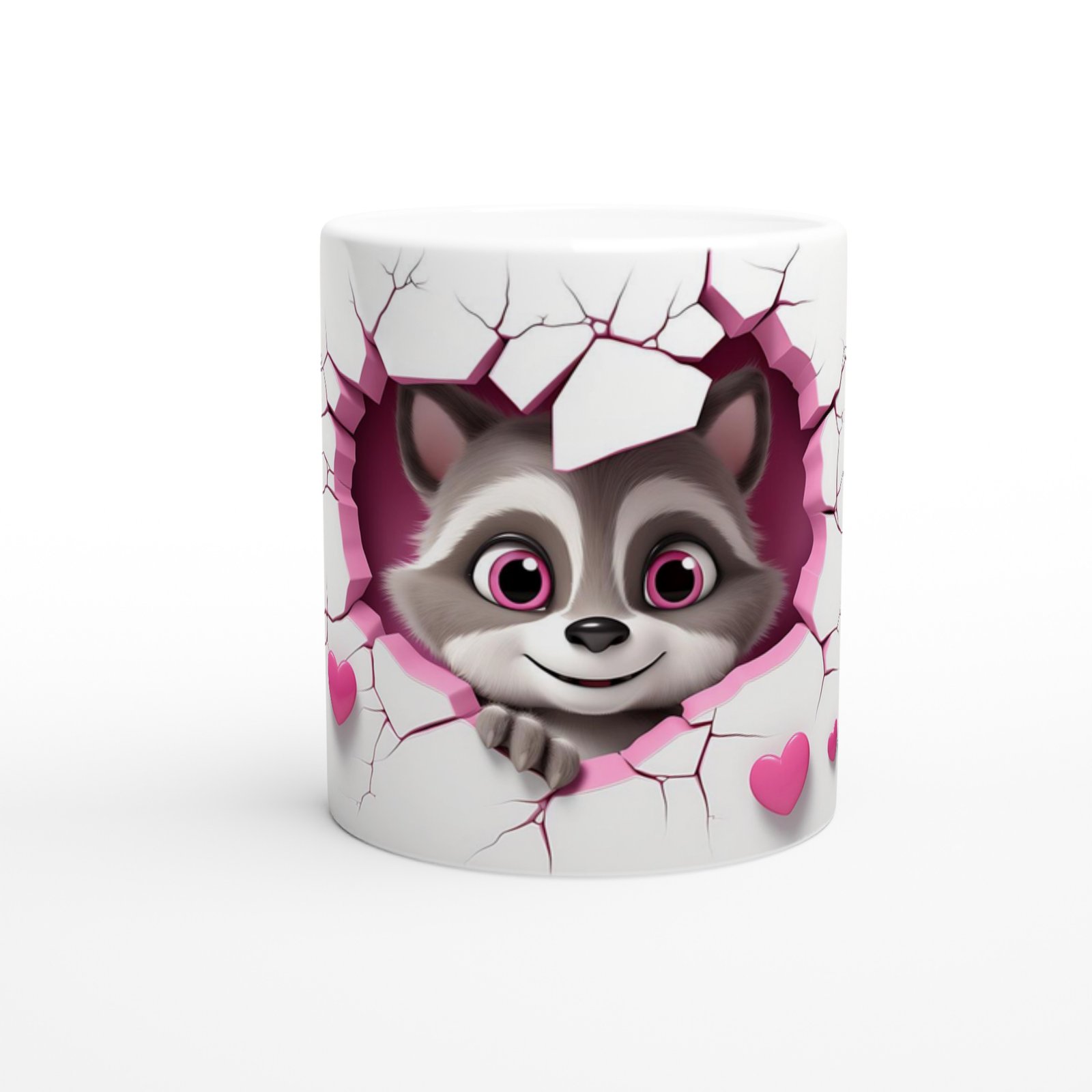 Kalpli Duvarı Delen Sevimli Rakun Temalı Baskılı Kupa Bardak