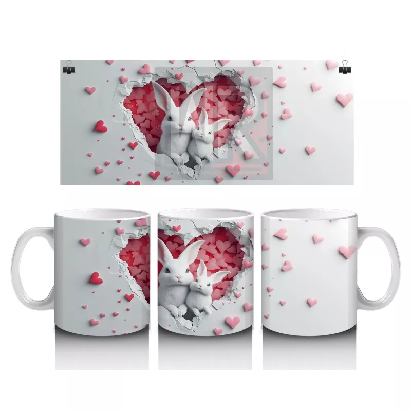 Kalpli Figür Oluşturan Pembe Kelebek ve Kalpler - Baskılı kahve kupası