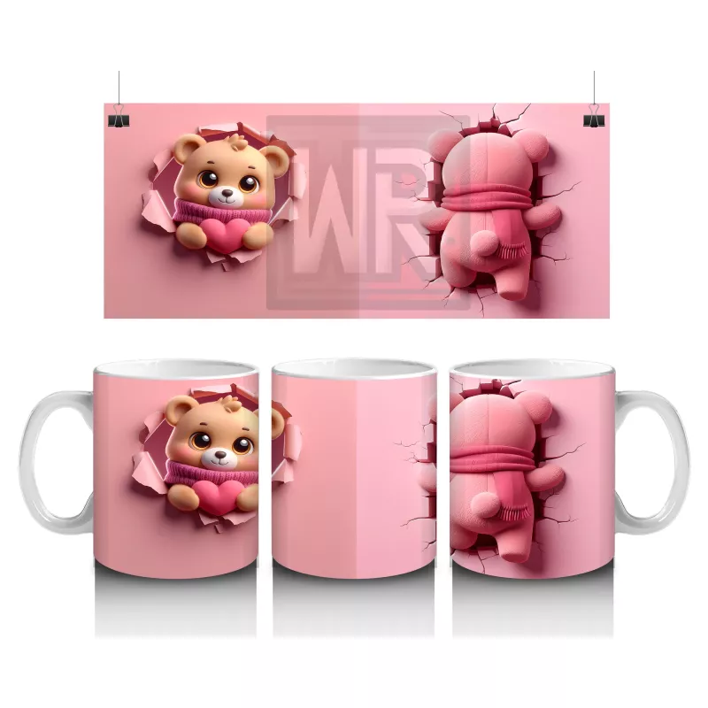 Kalpli Figür Tutan Sevimli Ayıcık Karakteri - Baskılı kahve kupası