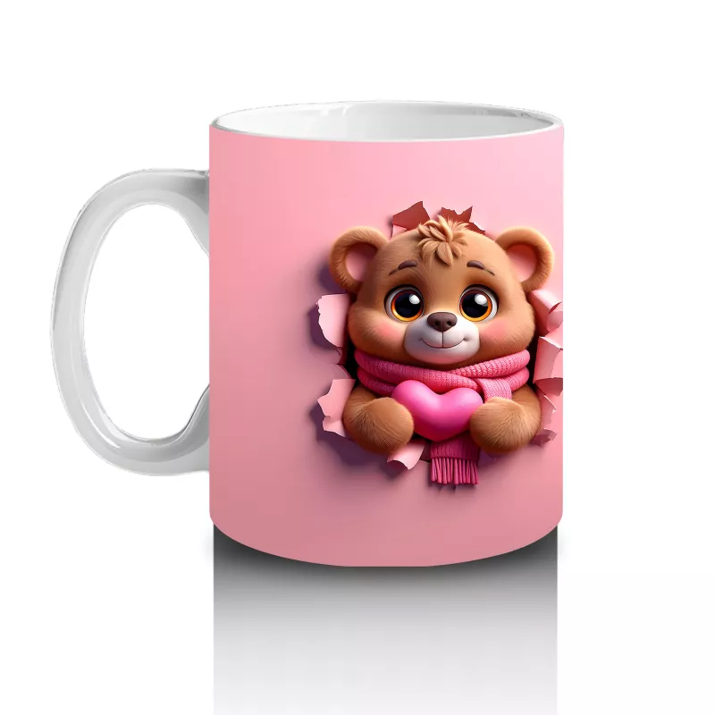 Kalpli Figür Tutan Sevimli Ayıcık Karakteri (Ön ve Arka) - Baskılı kahve kupası - 2