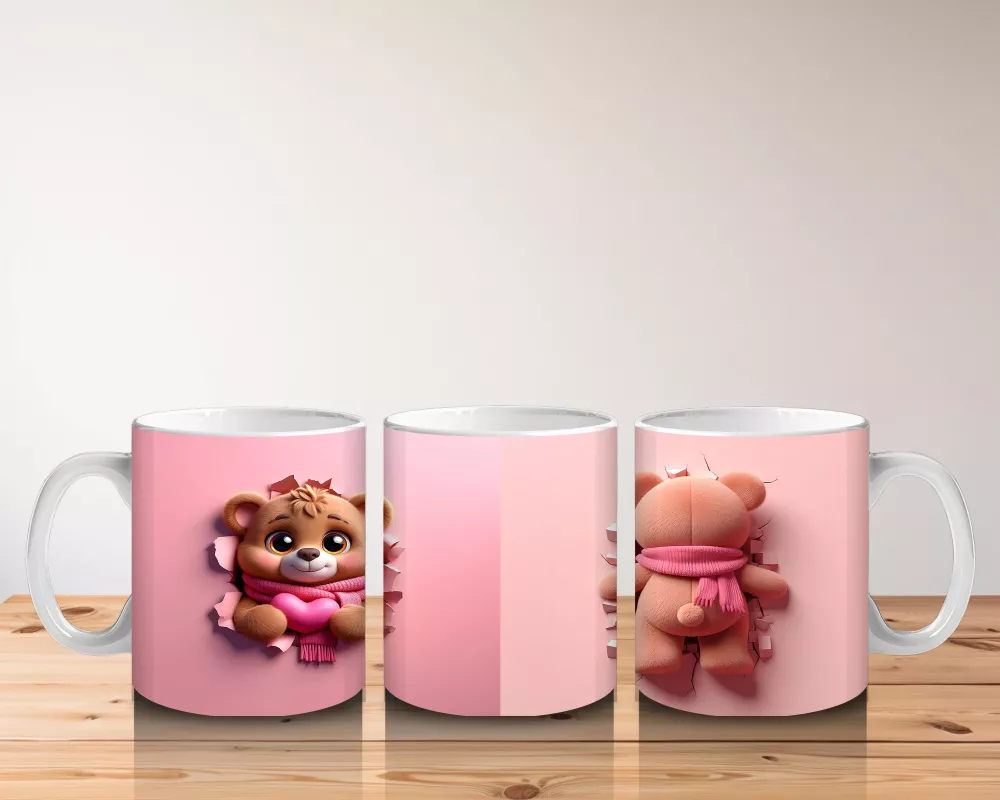 Kalpli Figür Tutan Sevimli Ayıcık Karakteri (Ön ve Arka) - Baskılı kahve kupası - 5