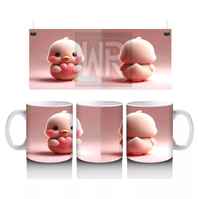 Kalpli Figür Tutan Sevimli Ördekçik Tasarımı - Baskılı kahve kupası