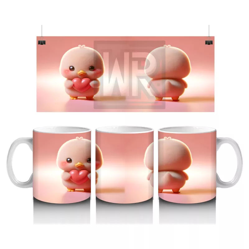 Kalpli Figür Tutan Sevimli Pembe Civciv (Ön ve Arka) - Baskılı kahve kupası