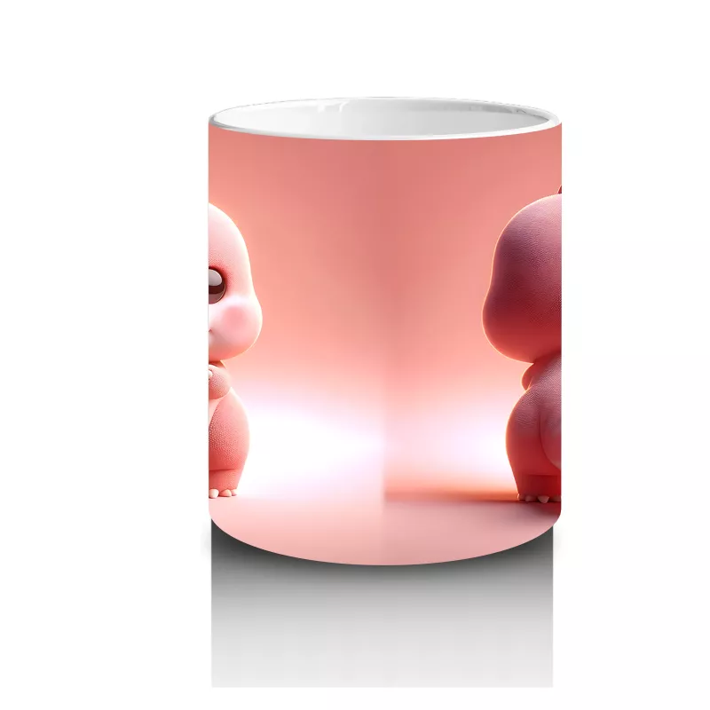 Kalpli Figür Tutan Sevimli Pembe Dinozor (Ön ve Arka) - Baskılı kahve kupası - 3