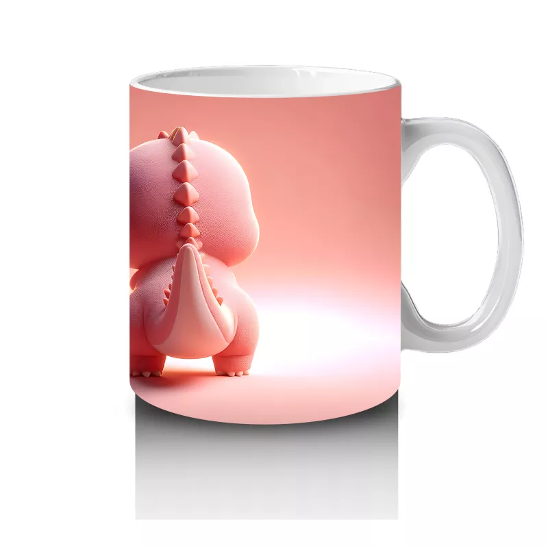 Kalpli Figür Tutan Sevimli Pembe Dinozor (Ön ve Arka) - Baskılı kahve kupası - 4