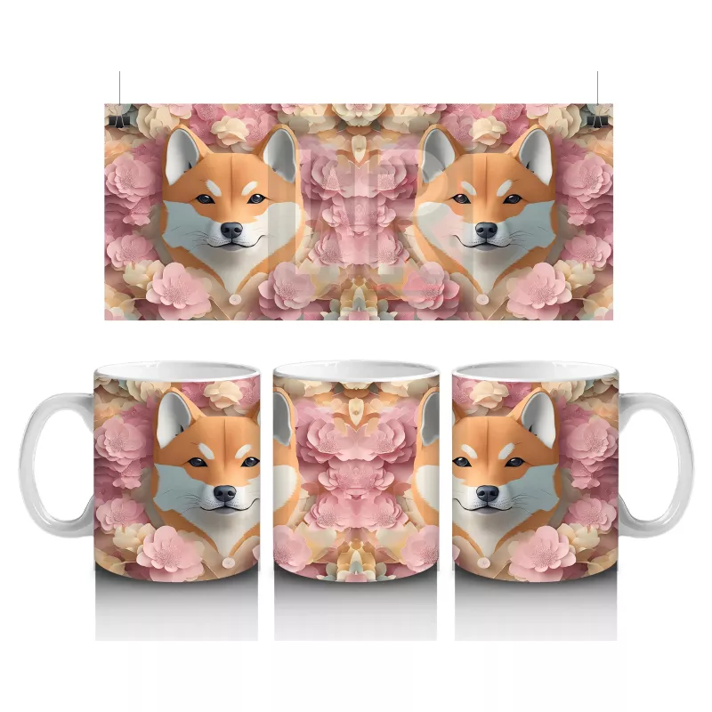 Kalpli Fon Önünde Sevimli Tilki Çifti – Baskılı Kahve Kupası