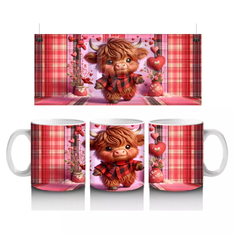 Kalpli Fon Üzerinde Ayakta Duran Sevimli Buzağı – Baskılı Kahve Kupası