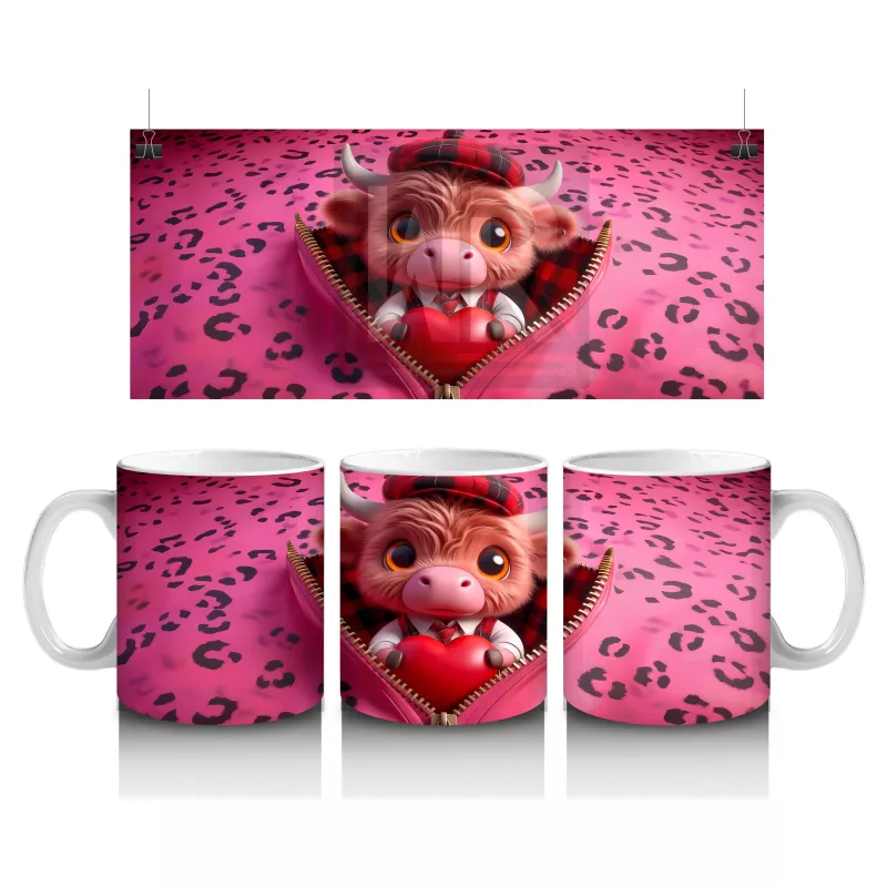 Kalpli Fon Üzerinde Oturan Şirin Boğa – Baskılı Kahve Kupası