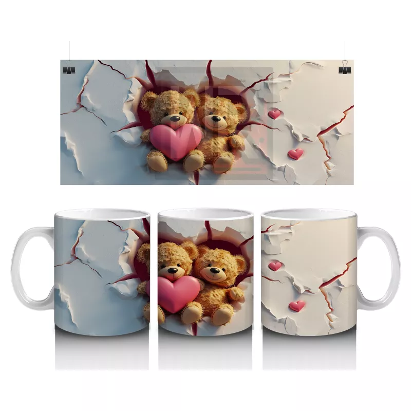 Kalpli Fon Üzerinde Sevimli Ayıcıklar – Baskılı Kahve Kupası