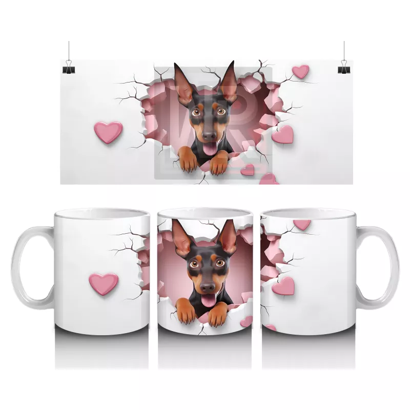 Kalpli Fon Üzerinde Sevimli Doberman – Baskılı Kahve Kupası