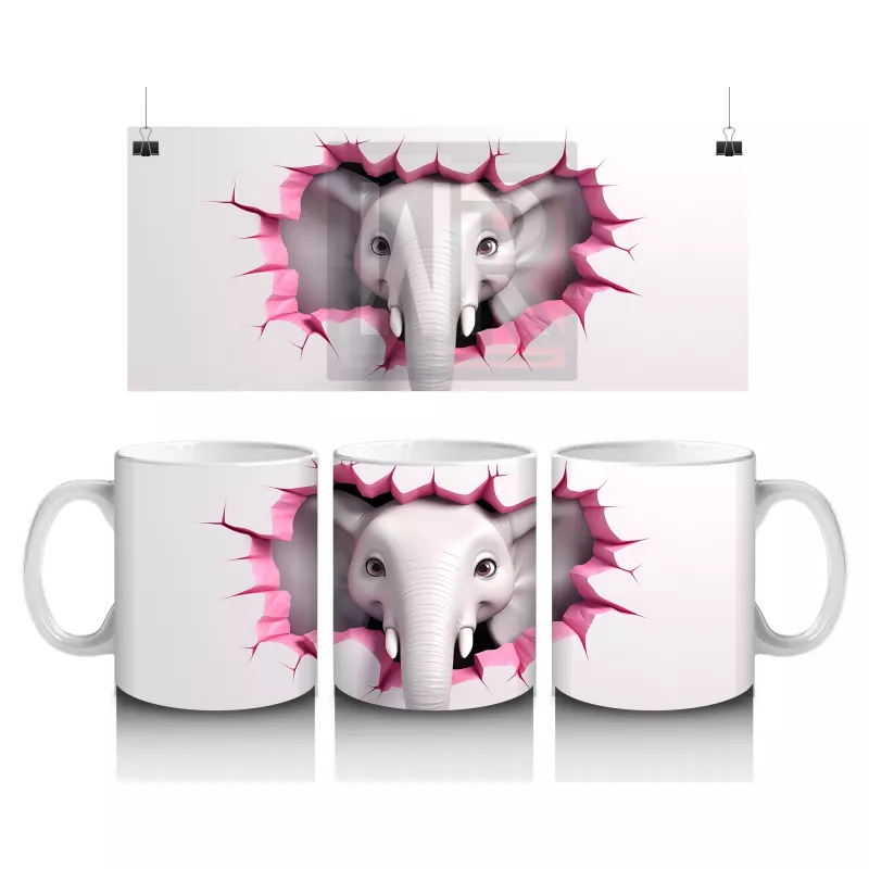 Kalpli Fon Üzerinde Sevimli Fil Maskot – Baskılı Kahve Kupası