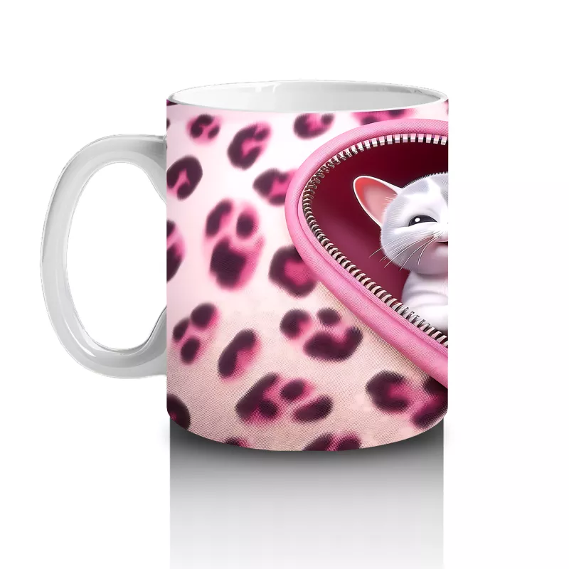 Kalpli Fon Üzerinde Sevimli Kediler – Baskılı Kahve Kupası - 2