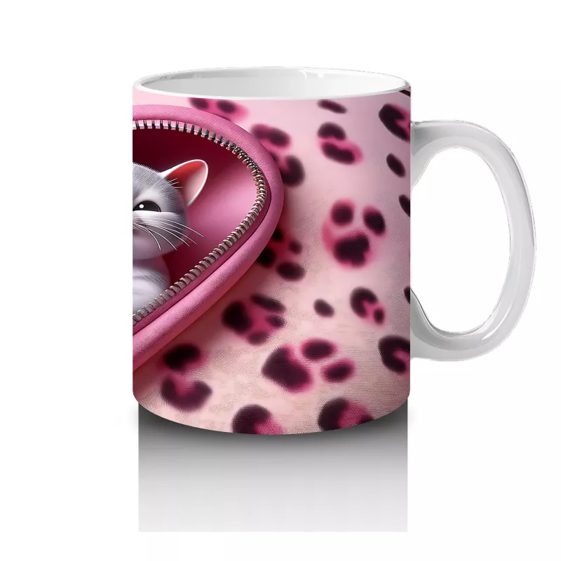 Kalpli Fon Üzerinde Sevimli Kediler – Baskılı Kahve Kupası - 4