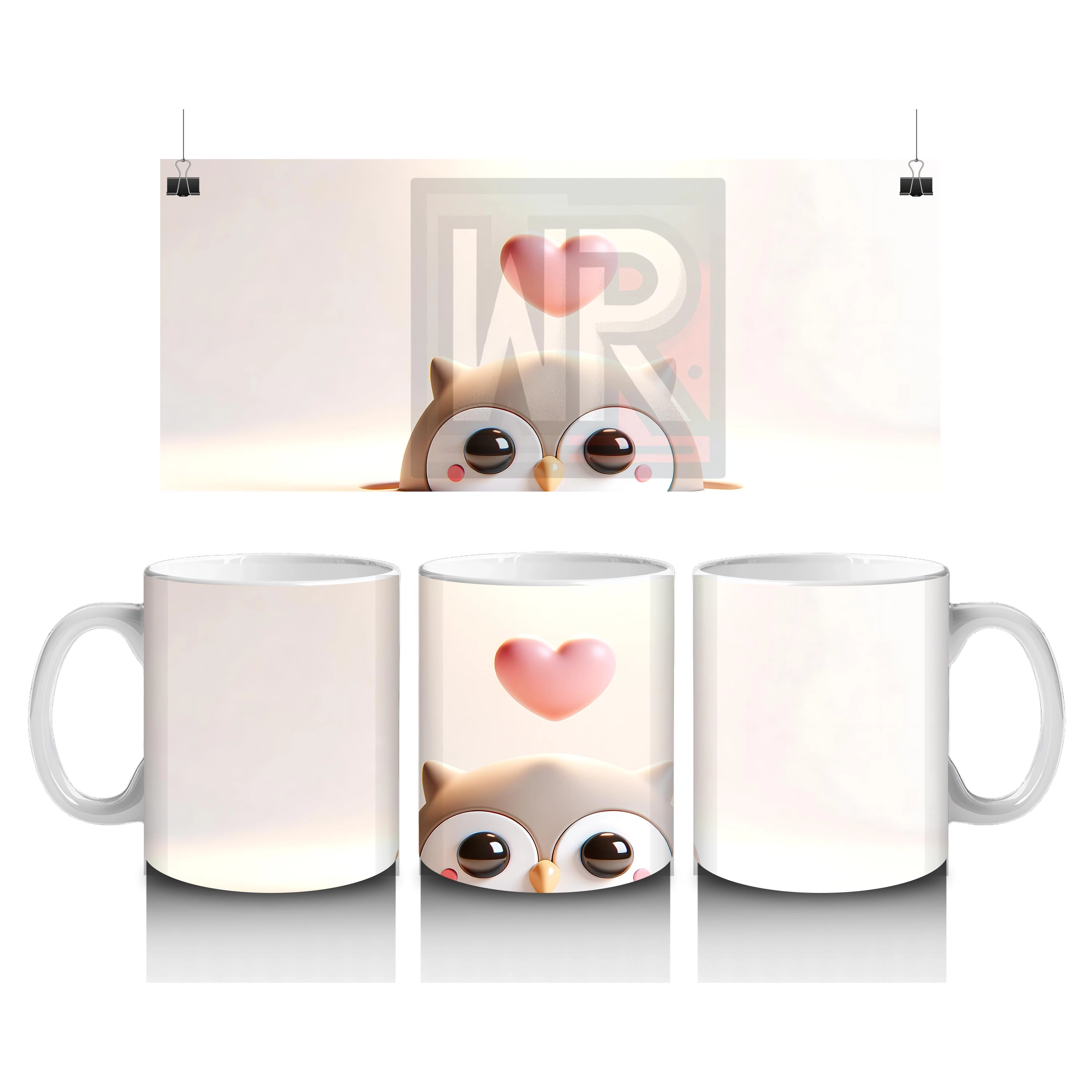 Kalpli Fon Üzerinde Sevimli Kulakları Düşük Köpek Yavrusu - Baskılı kahve kupası