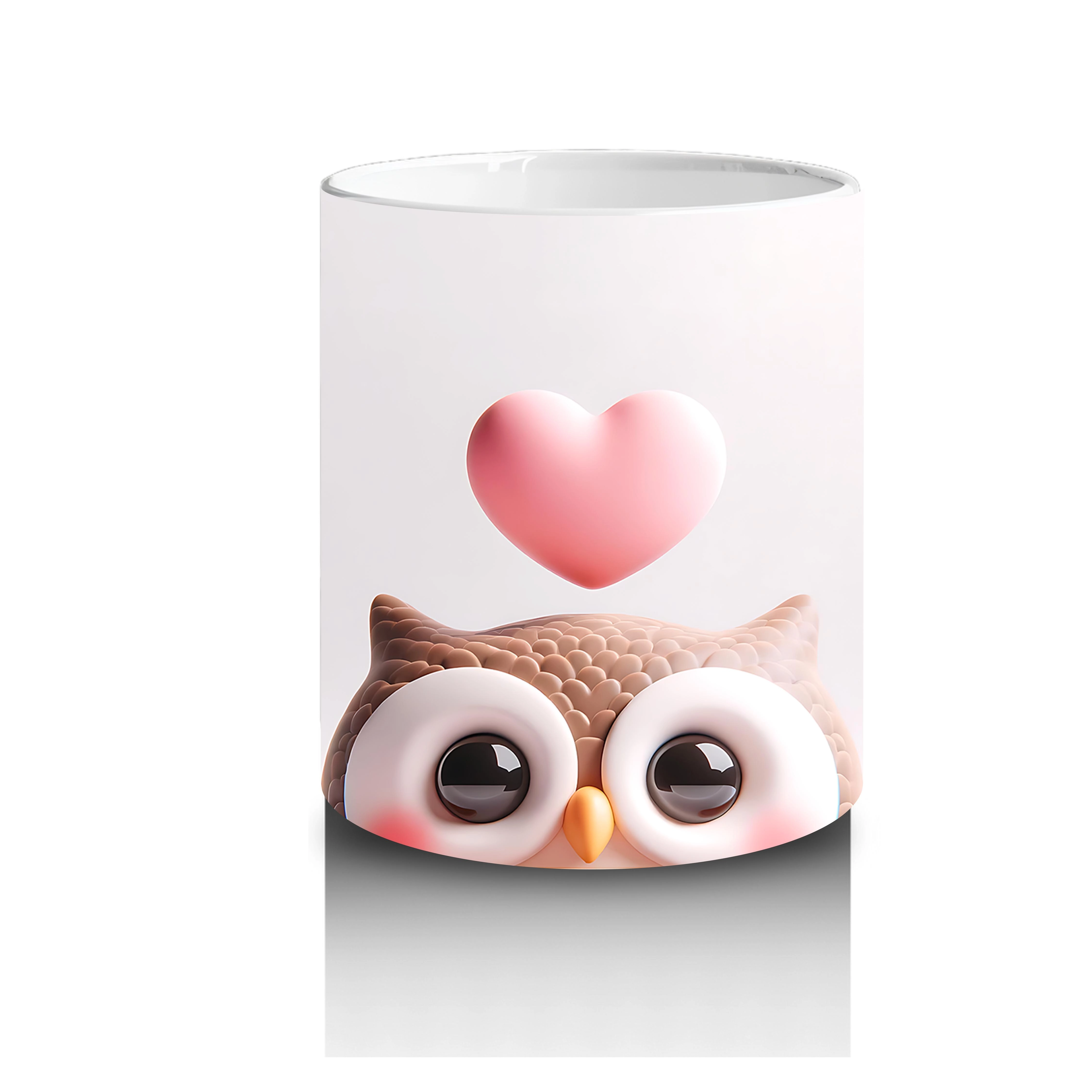 Kalpli Gözlerle Bakan Sevimli Baykuş – Baskılı Kahve Kupası - 3