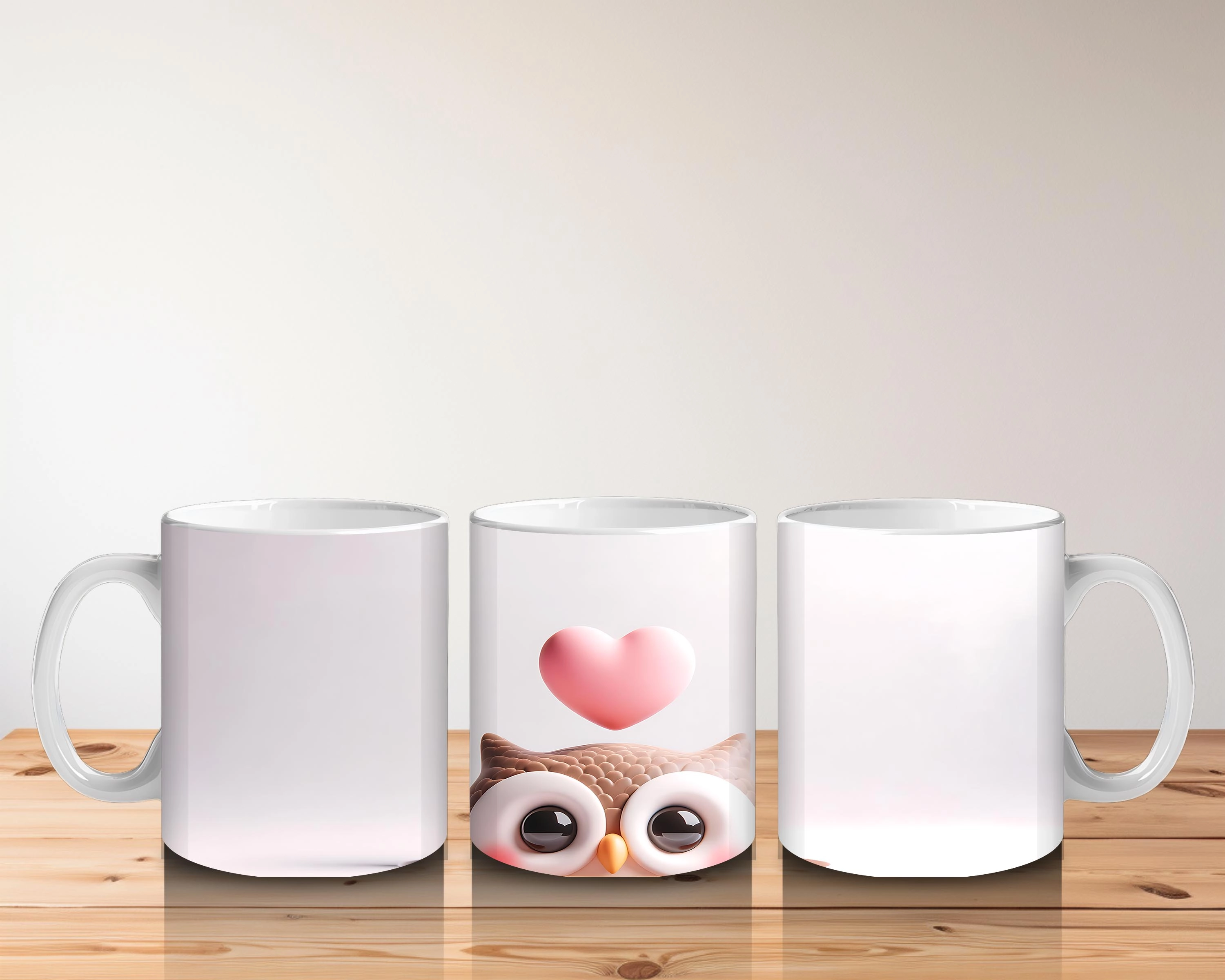 Kalpli Gözlerle Bakan Sevimli Baykuş – Baskılı Kahve Kupası - 5