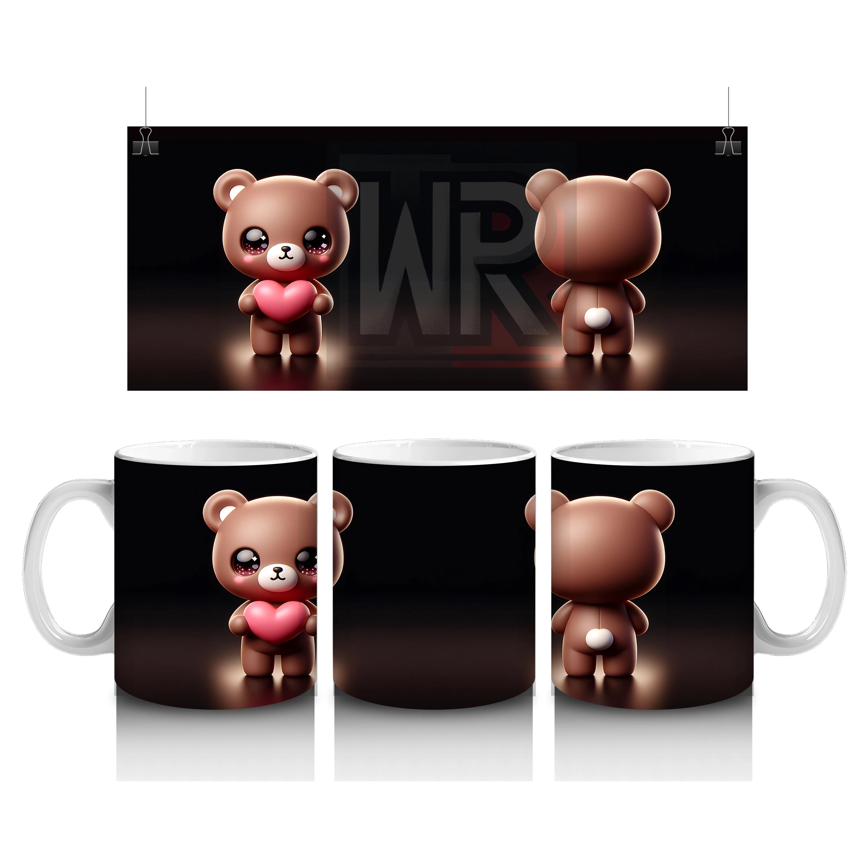 Kalpli Gözlerle Bakan Tatlı Ayıcık Karakteri – Baskılı Kahve Kupası