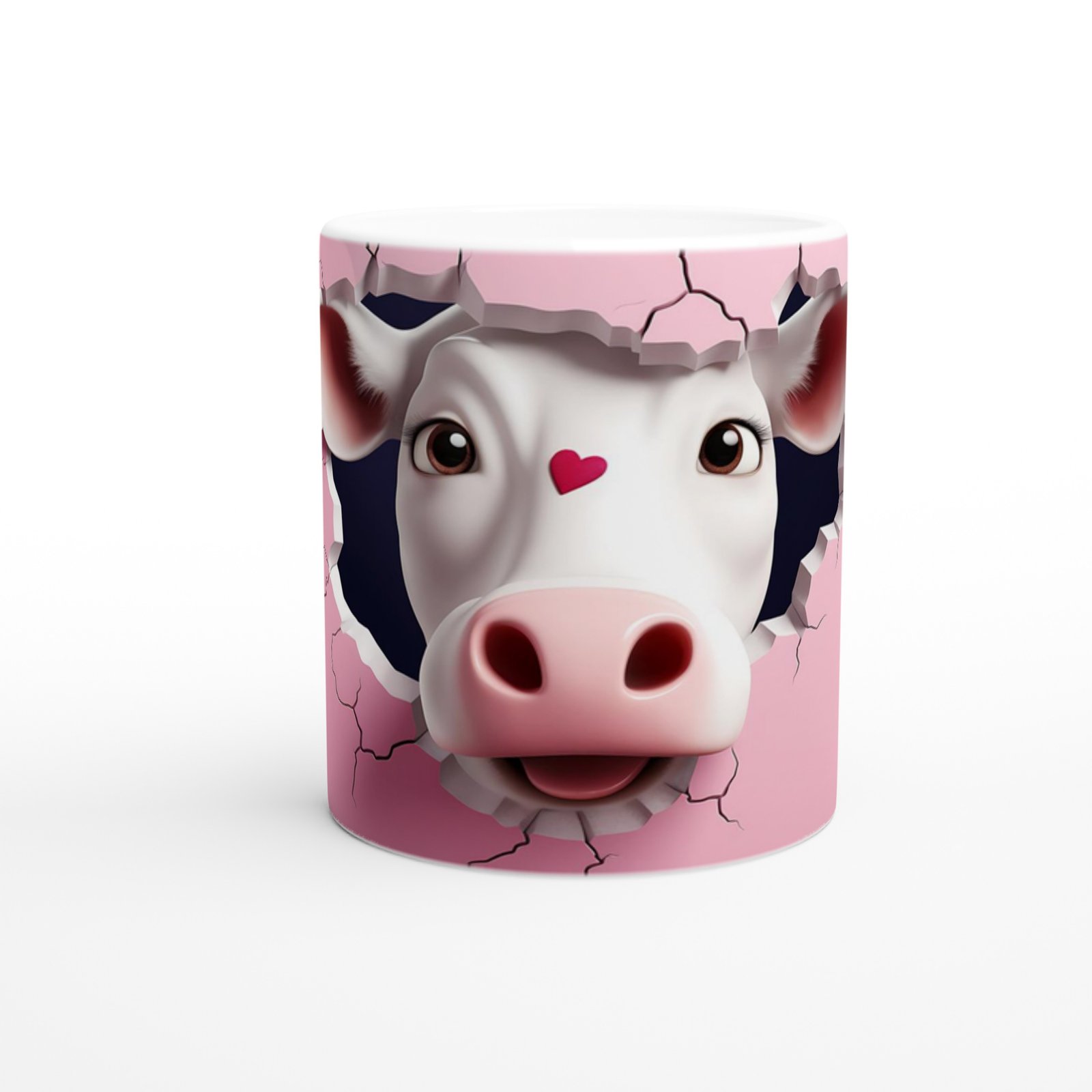 Kalpli Gözlü Sevimli İnek Temalı Baskılı Kupa Bardak