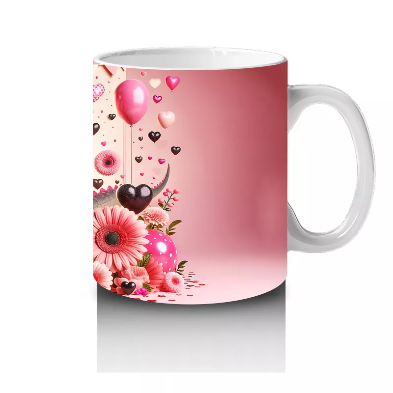 Kalpli Gözlüklü Çiçekler Arasında Dinozor Tasarımı - Baskılı kahve kupası - 4