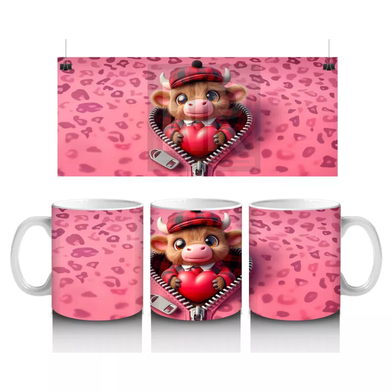 Kalpli Kutuyla Poz Veren Şapkalı Sevimli Buzağı – Baskılı Kahve Kupası