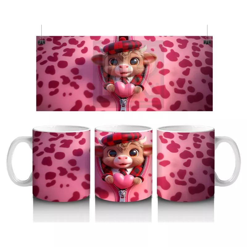 Kalpli Leopar Desenli Zemin Üzerinde Sevimli Boğa – Baskılı Kahve Kupası