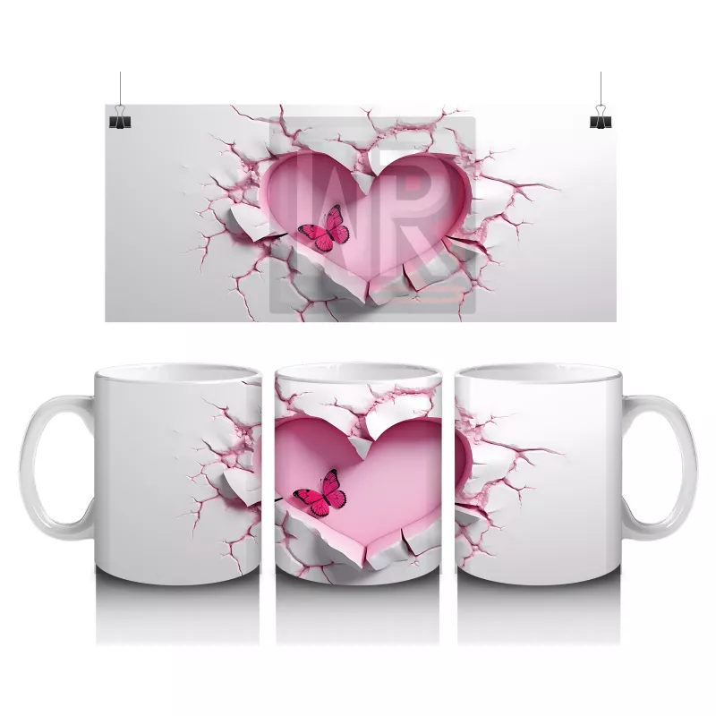 Kalpli Oyuk Zeminde Sevimli Kelebek Figürü - Baskılı kahve kupası