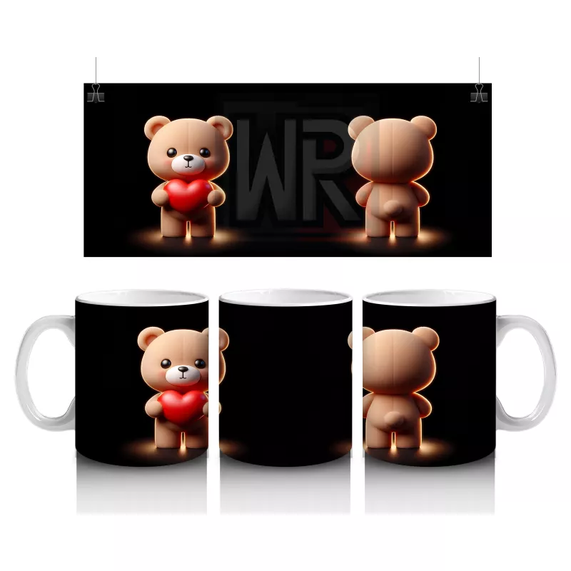 Kalpli Peluş Ayıcık Figürü – Baskılı Kahve Kupası