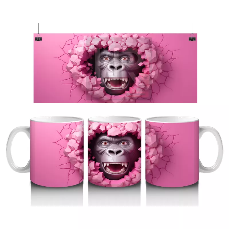 Kalpli Pembe Çatlağı Yırtan Komik Gorilla – Baskılı Kahve Kupası