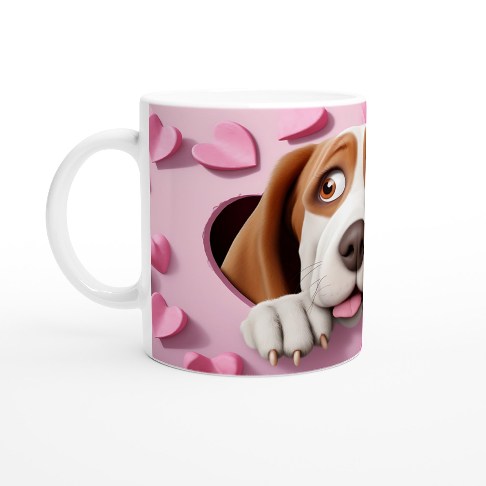 Kalpli Pembe Duvardan Bakan Basset Hound Temalı Baskılı Kupa Bardak - 2