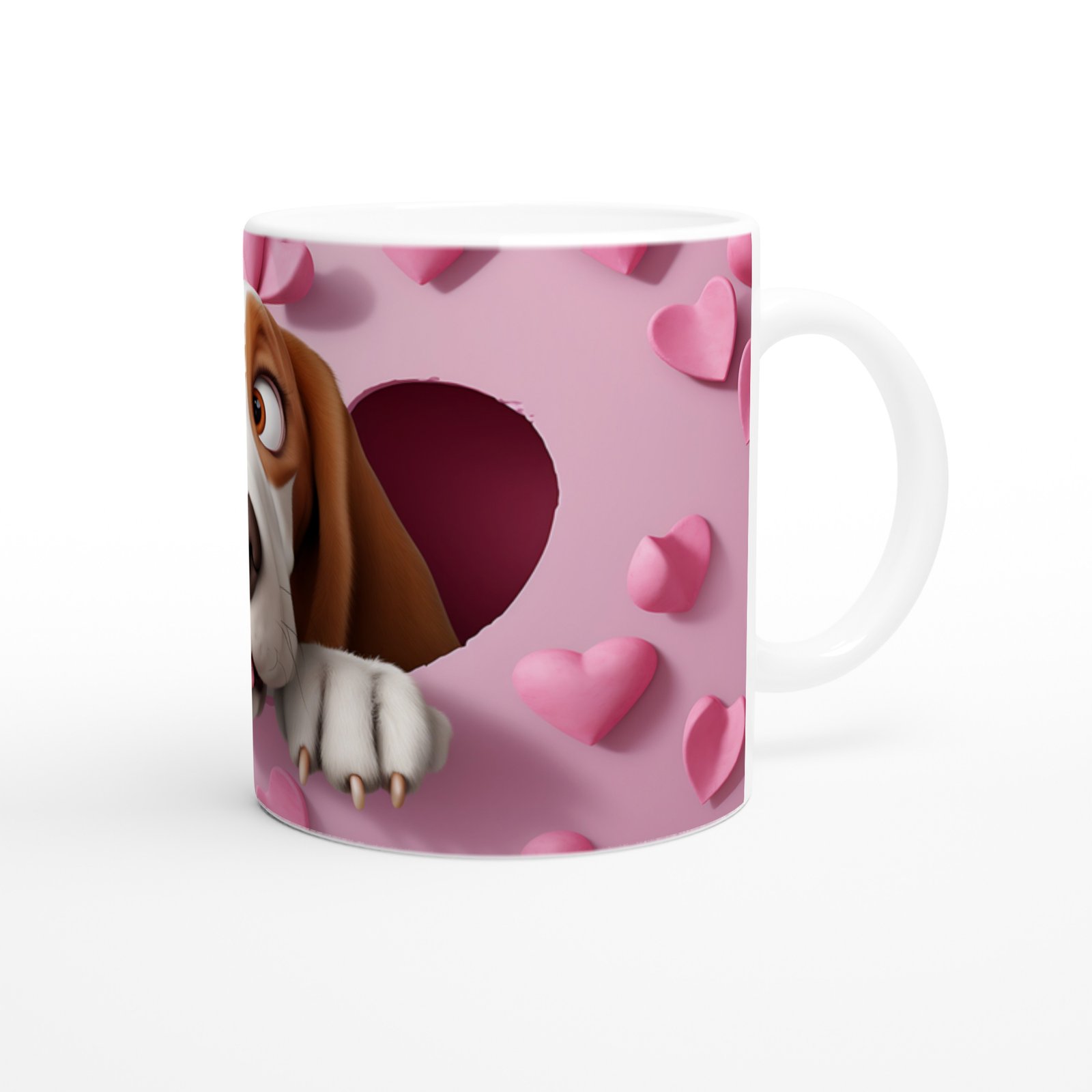 Kalpli Pembe Duvardan Bakan Basset Hound Temalı Baskılı Kupa Bardak - 3