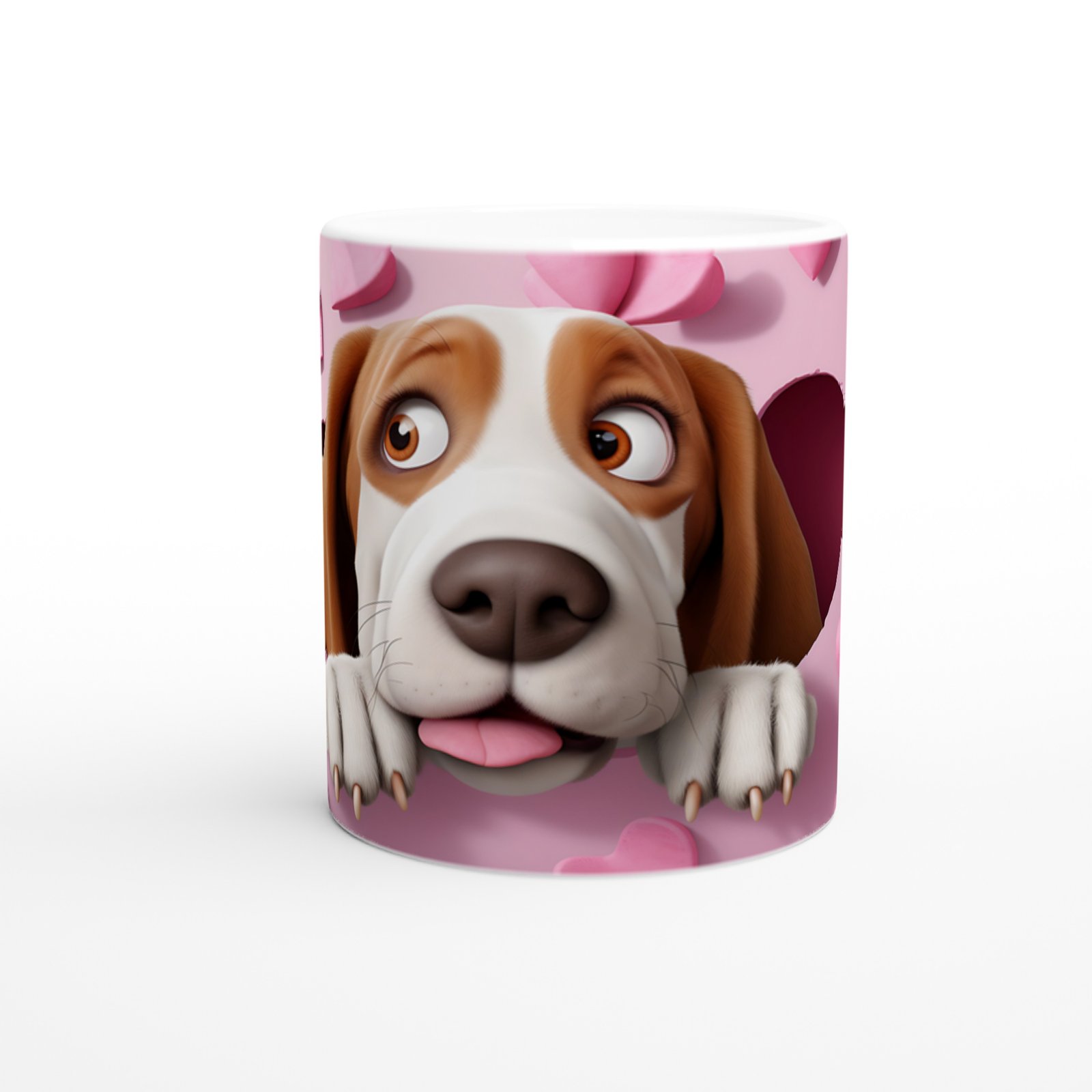 Kalpli Pembe Duvardan Bakan Basset Hound Temalı Baskılı Kupa Bardak