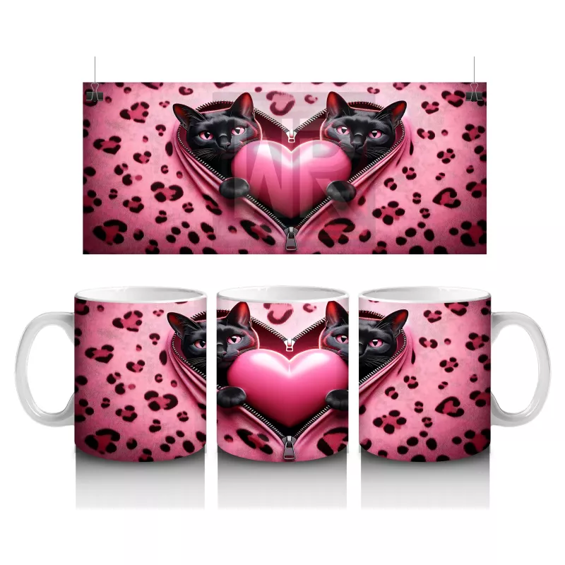 Kalpli Pembe Yastık Tutan Kedi – Baskılı Kahve Kupası