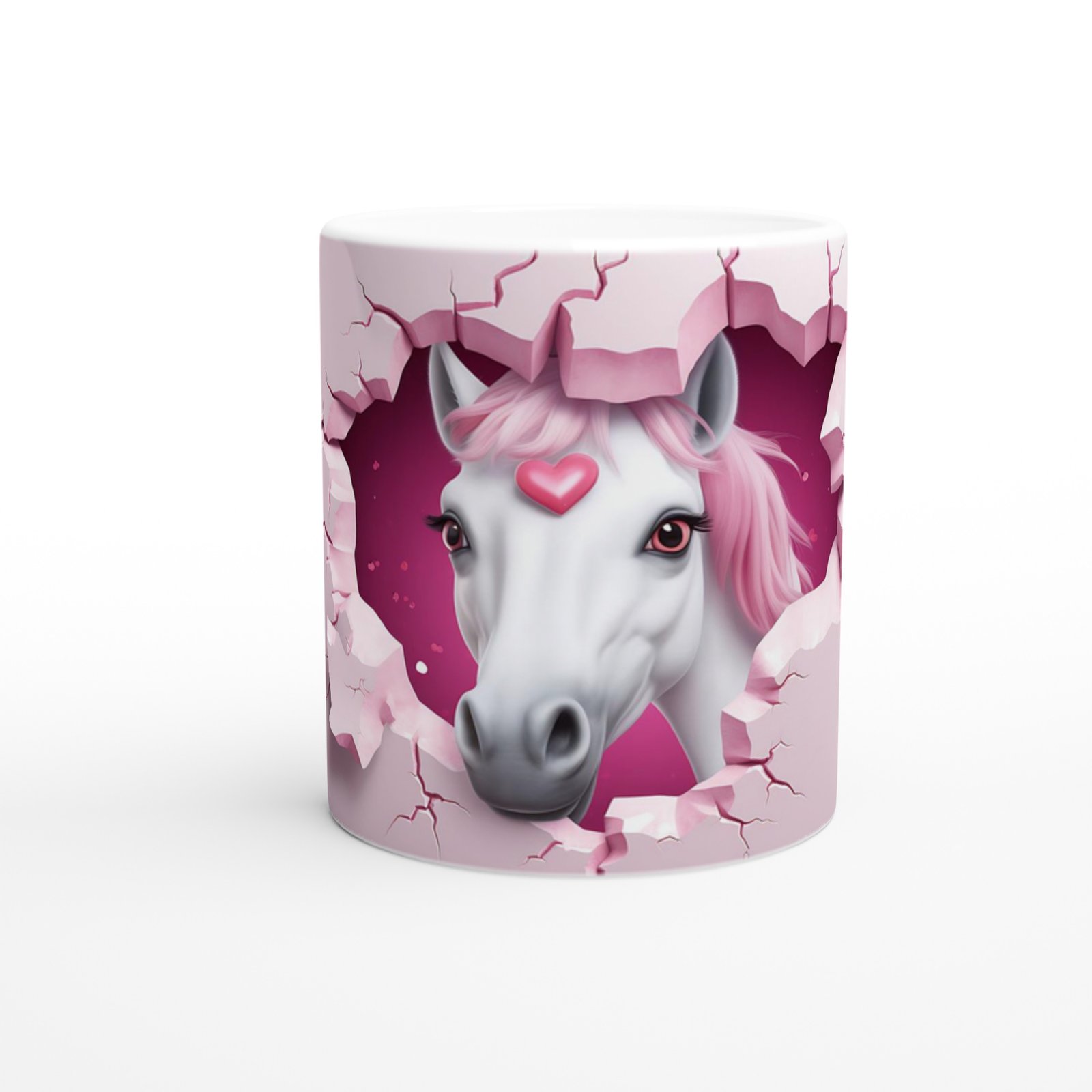 Kalpli Pembe Yeleli At Temalı Baskılı Kupa Bardak