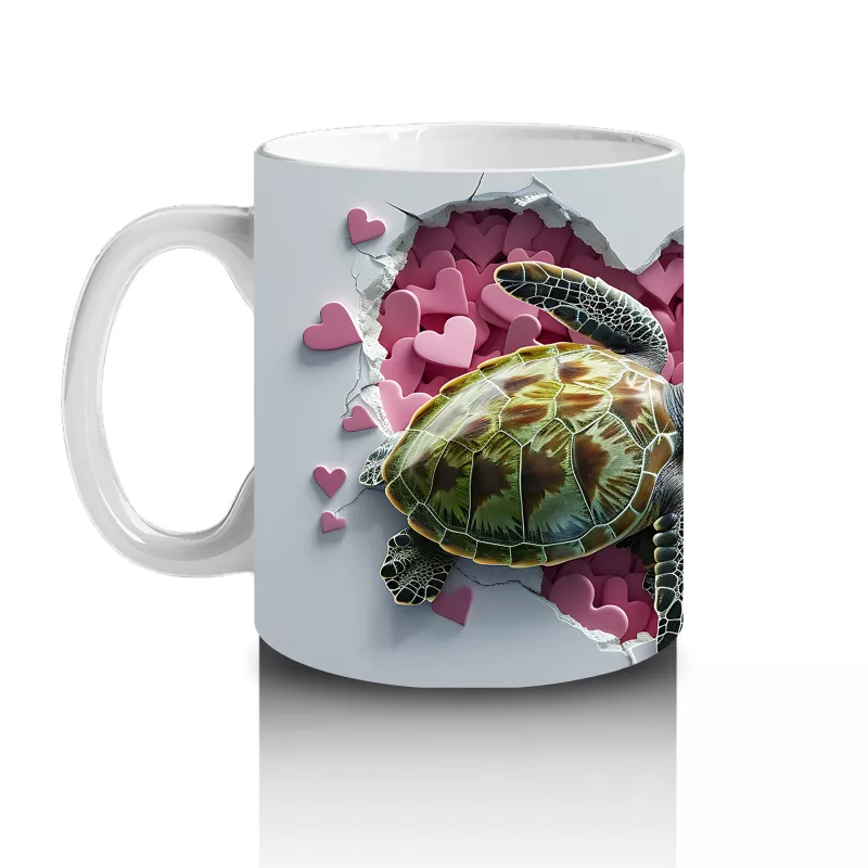 Kalpli Pembe Zemin Üzerinde Sevimli Deniz Kaplumbağası - Baskılı kahve kupası - 2