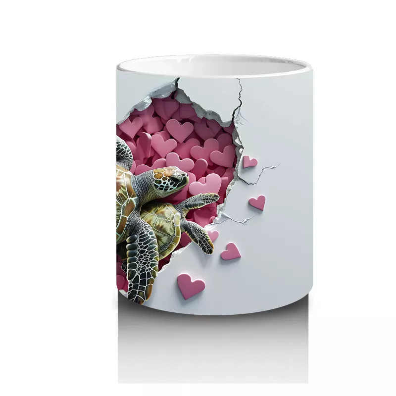 Kalpli Pembe Zemin Üzerinde Sevimli Deniz Kaplumbağası - Baskılı kahve kupası - 3