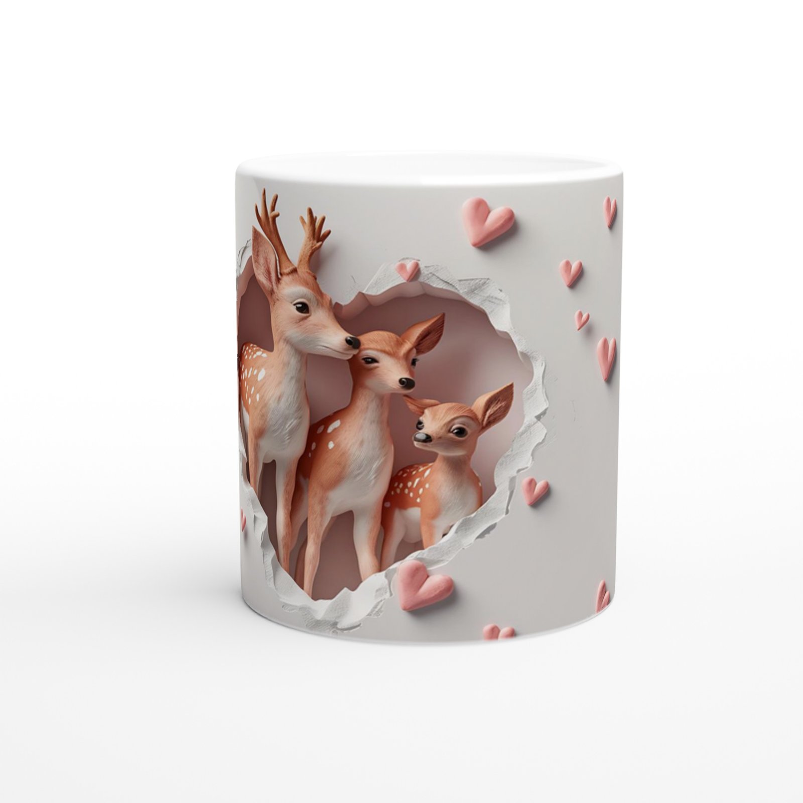 Kalpli Pencereden Bakan Geyik Ailesi Temalı Baskılı Kupa Bardak