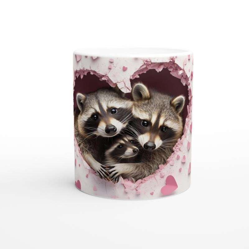 Kalpli Pencereden Bakan Rakun Ailesi Temalı Baskılı Kupa Bardak