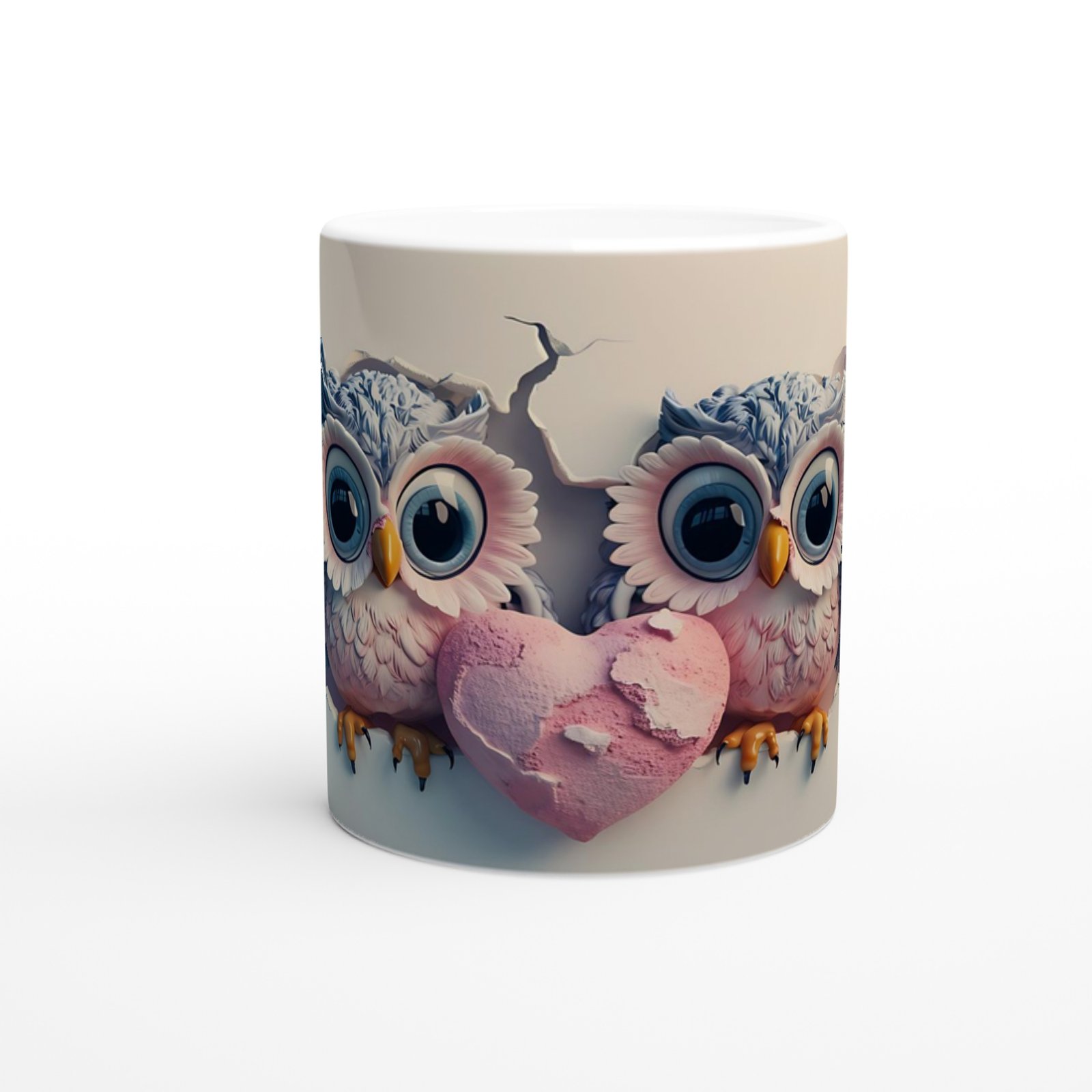 Kalpli Sevimli Baykuş Çifti Temalı Baskılı Kupa Bardak