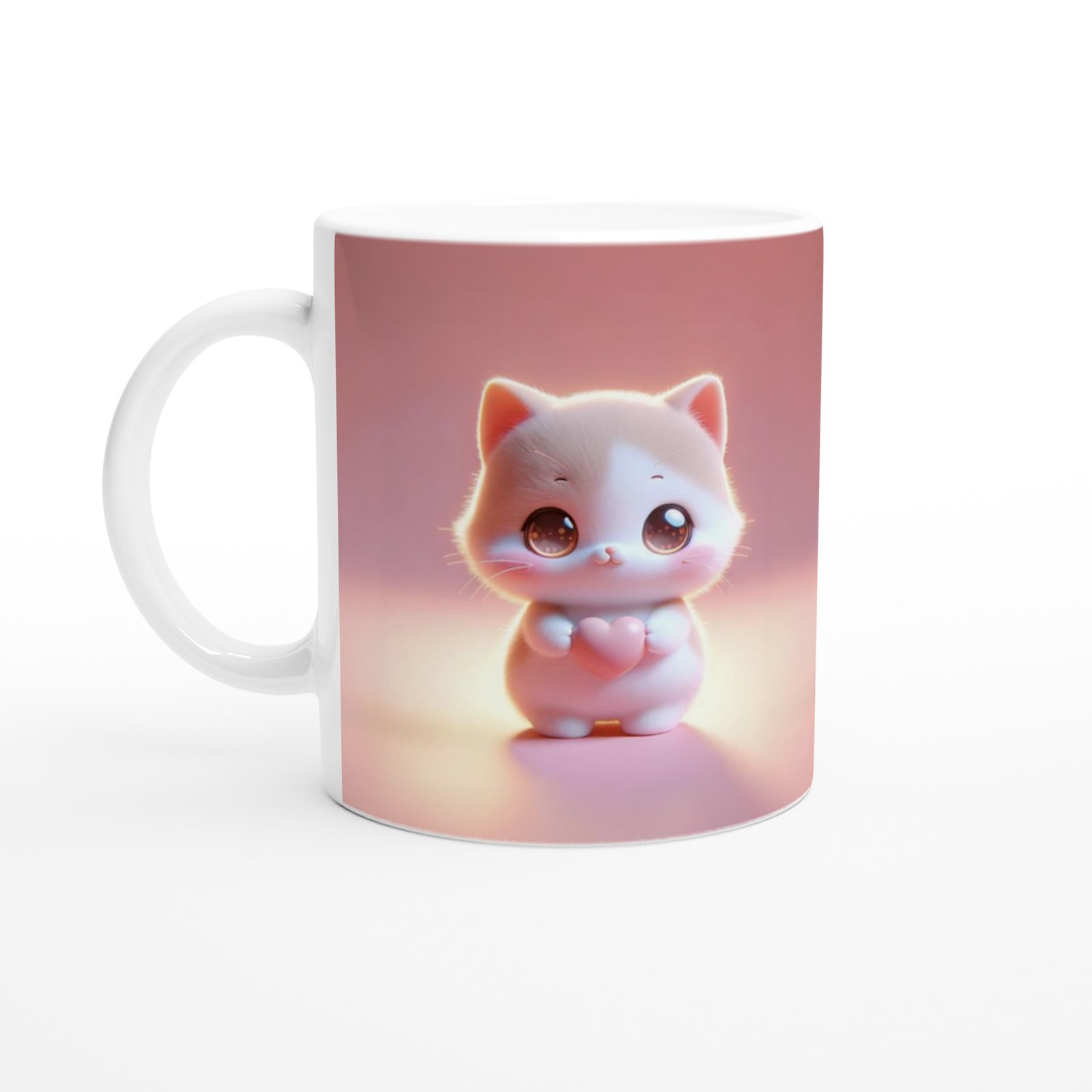 Kalpli Sevimli Kedi Figürlü Baskılı Kupa Bardak