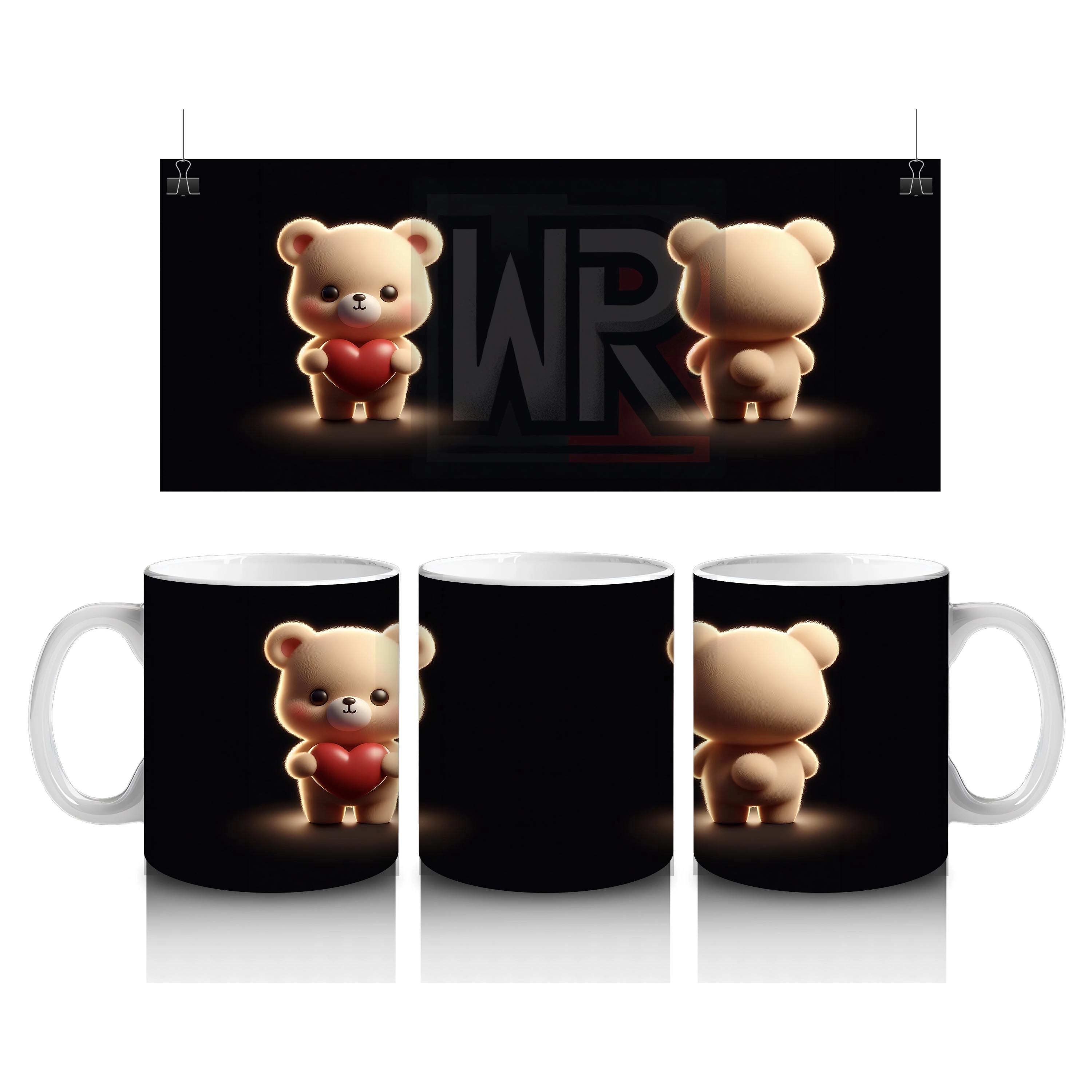 Kalpli Şortlu Sevimli Ayıcık ve Arka Görünümü – Baskılı Kahve Kupası