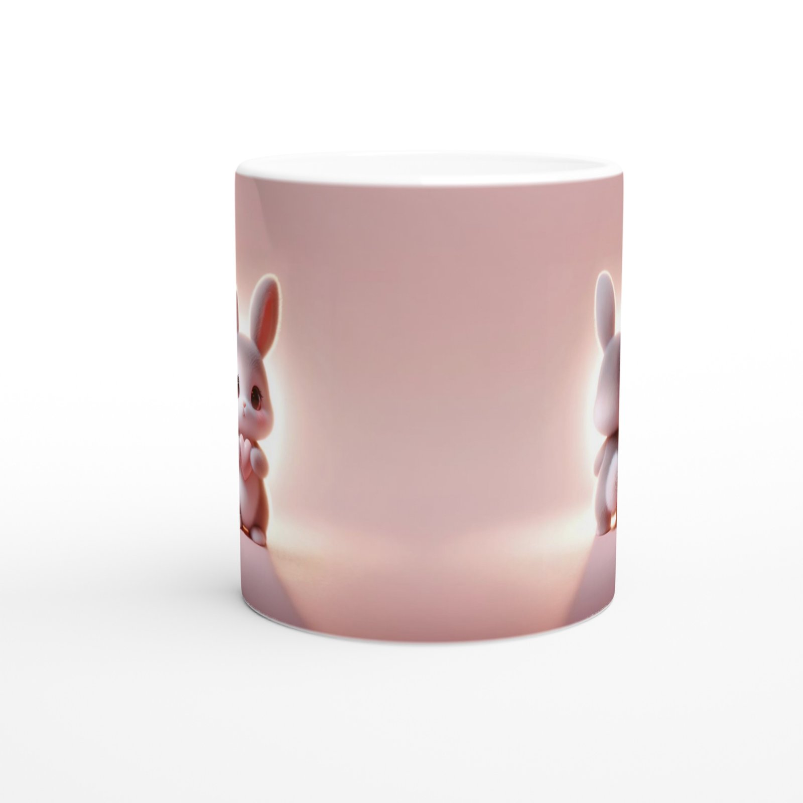 Kalpli Tavşan Figürlü Sevimli Pembe Temalı Baskılı Kupa Bardak - 2