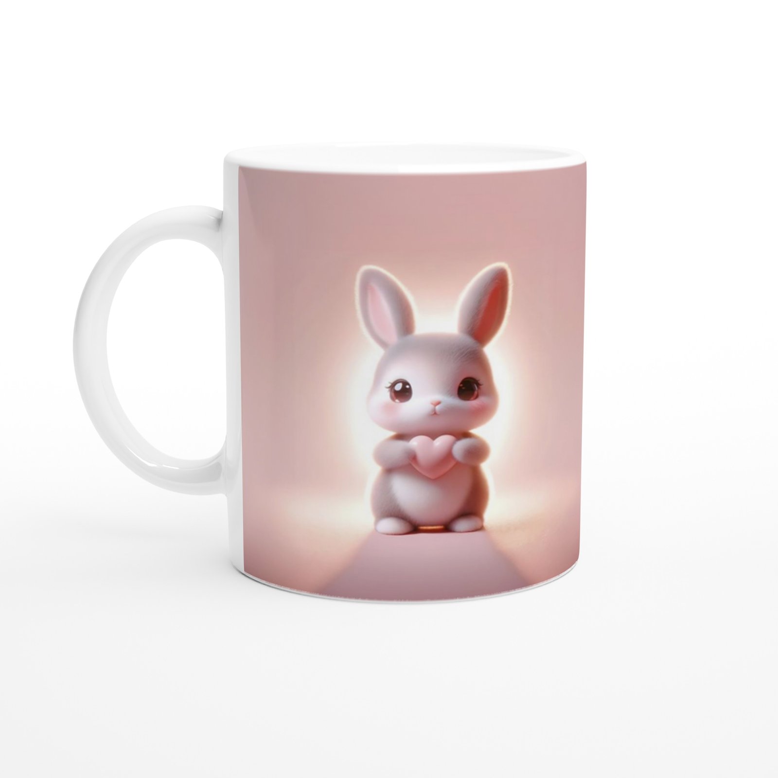 Kalpli Tavşan Figürlü Sevimli Pembe Temalı Baskılı Kupa Bardak