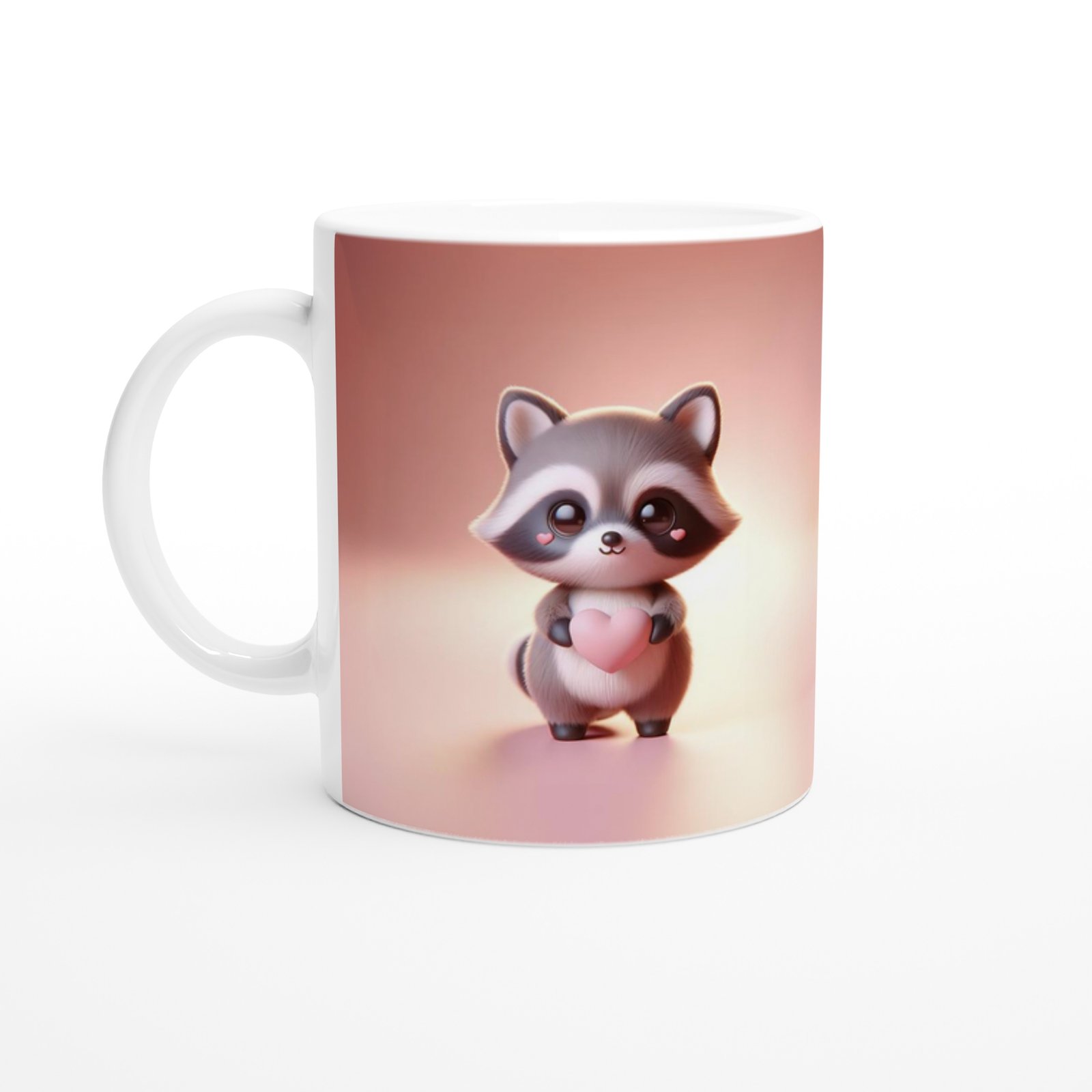 Kalpli Yanaklı Sevimli Rakun Temalı Baskılı Kupa Bardak