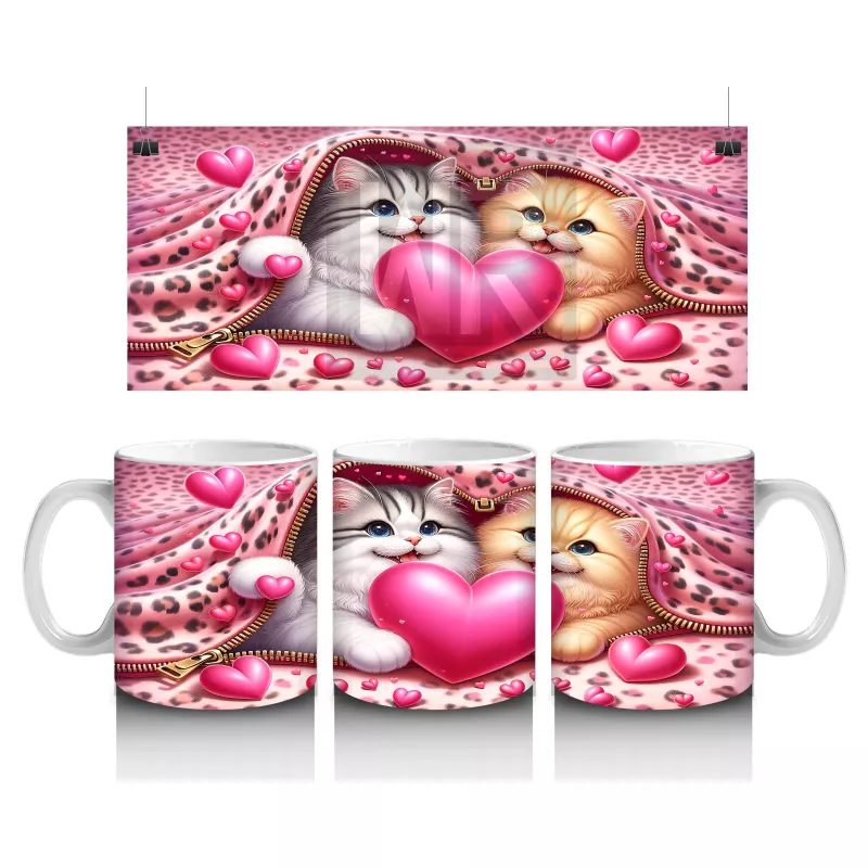 Kalpli Yastığa Sarılmış Çift Kedi – Baskılı Kahve Kupası