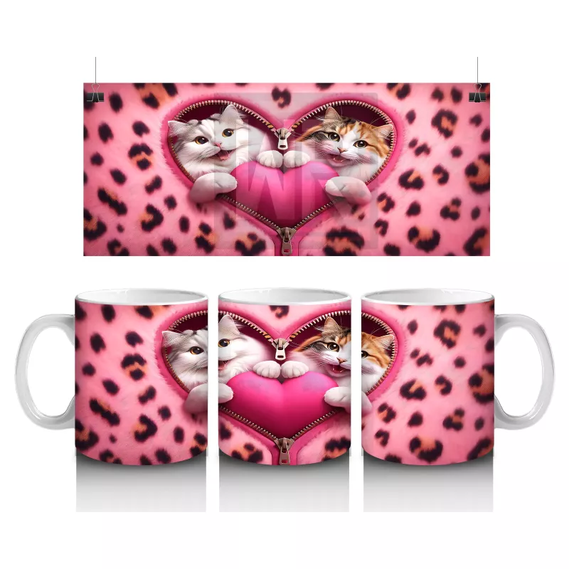 Kalpli Yastığa Sarılmış İki Kedi – Baskılı Kahve Kupası